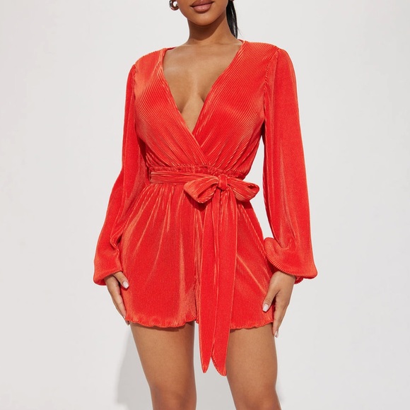 Fashion Nova Pants - Orange Tie Waist Romper